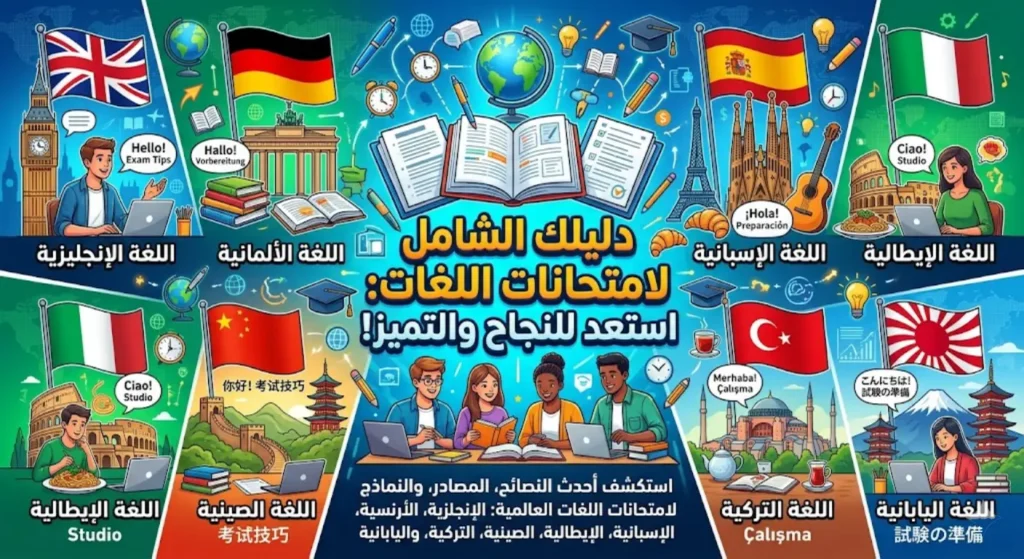 دليل شامل لتعلم اللغات والاستعداد لامتحانات اللغات المعتمدة (IELTS – TOEFL – DELF – TestDaF وغيرها)